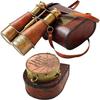 Nautical Victorian Marine Binocular Leather Case with Brass Copper Quote Compass