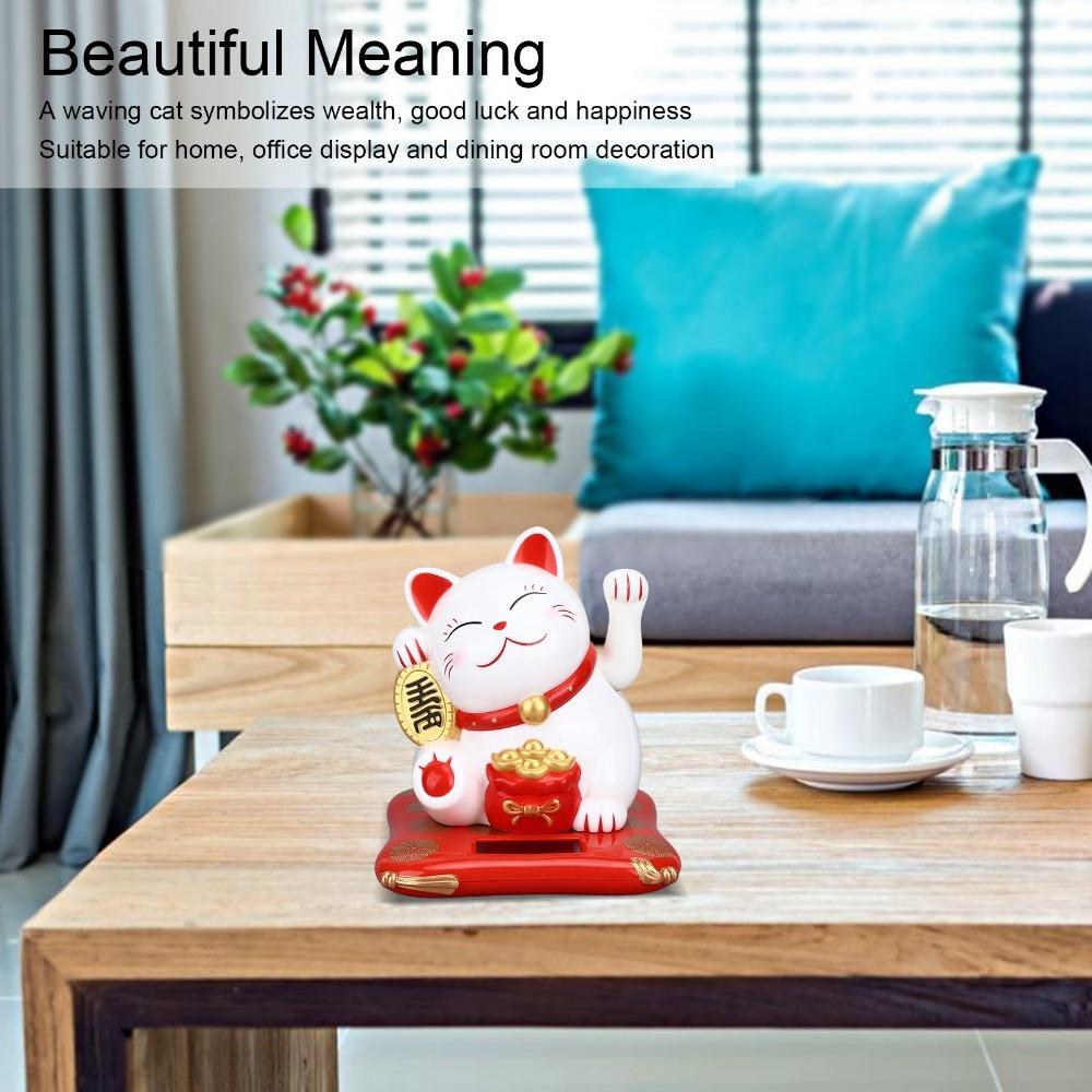 Plastic Solar Operated Lucky Cat Ornament Home Living Room Table Decor