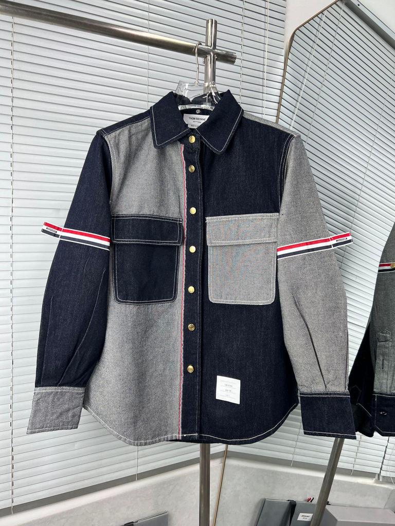 High Version Double-Sided Webbing Stripe Denim Jacket with Lapel for Men and Women