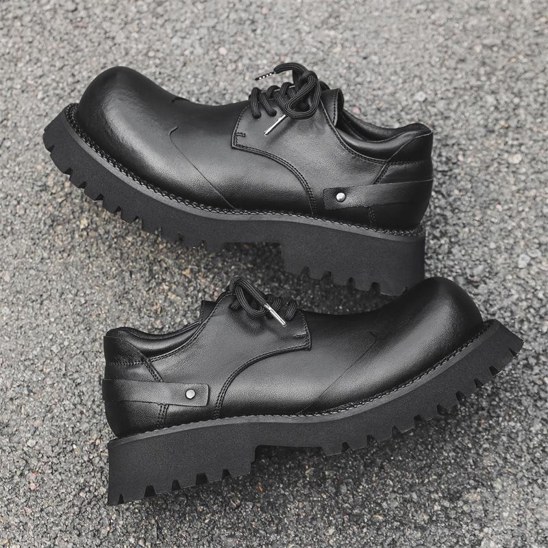 Туфли дерби Big Head Head мужские на толстой подошве с высоким голенищем черные кожаные туфли в британском стиле 66689-J