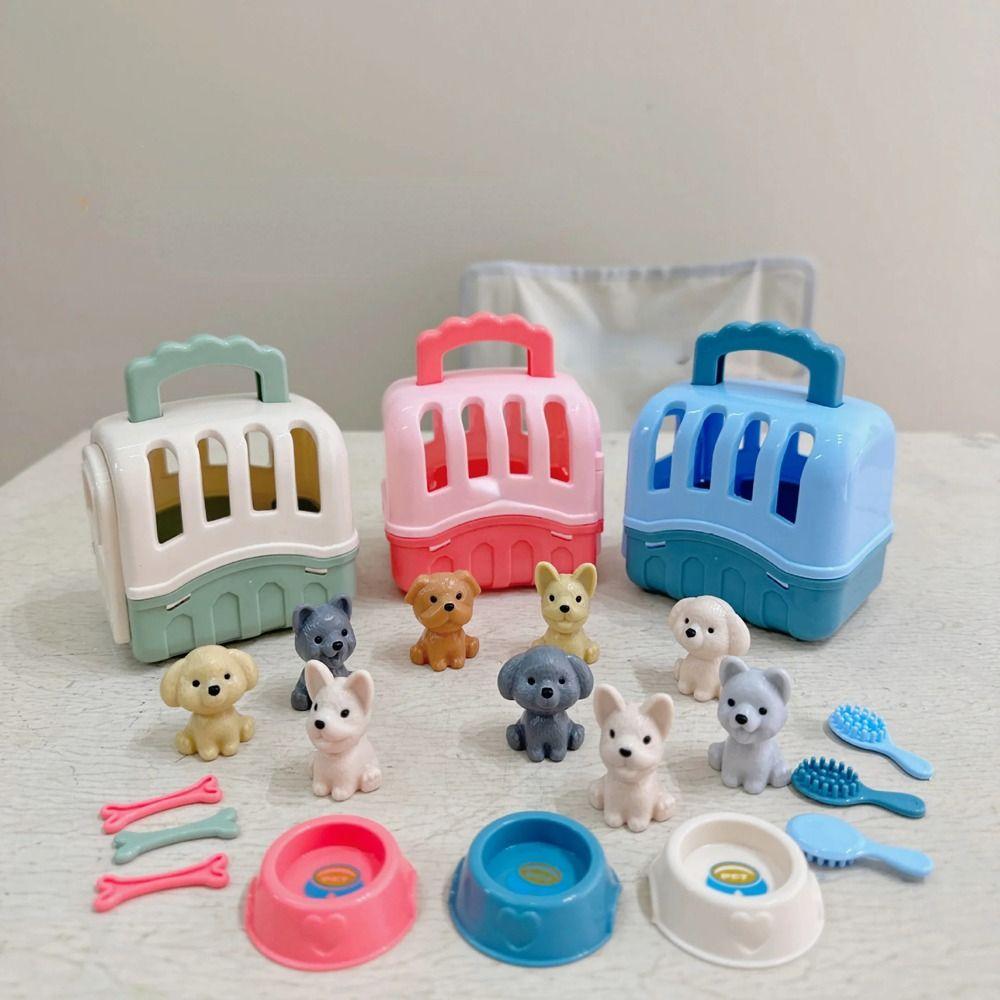 Scene Playing Dog Doll Set Pet Basket Dog Cage Toys Dog Dollhouse Toy Birthday Gift