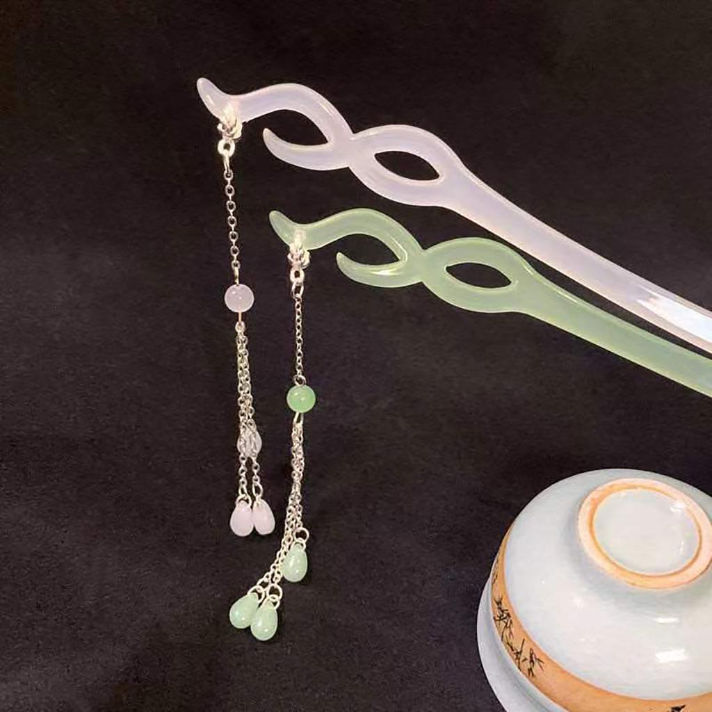 Vintage Tassel Hair Stick Jade Fringe Hairpin Chopstick For Women Chinese Hanfu Hair Accessories Retro Custome Hair Bun Jewelry