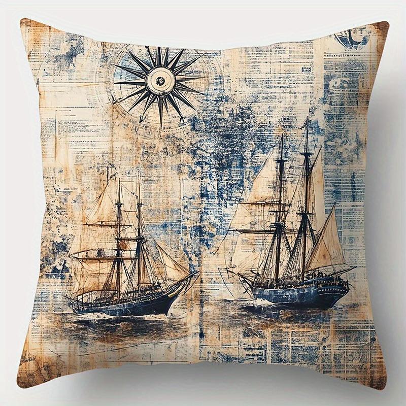 Vintage Nautical Pillow Covers Ship Wheel Anchor Lighthouse Pattern Cushion Covers For Sofa Living Room Bedroom Home Decor