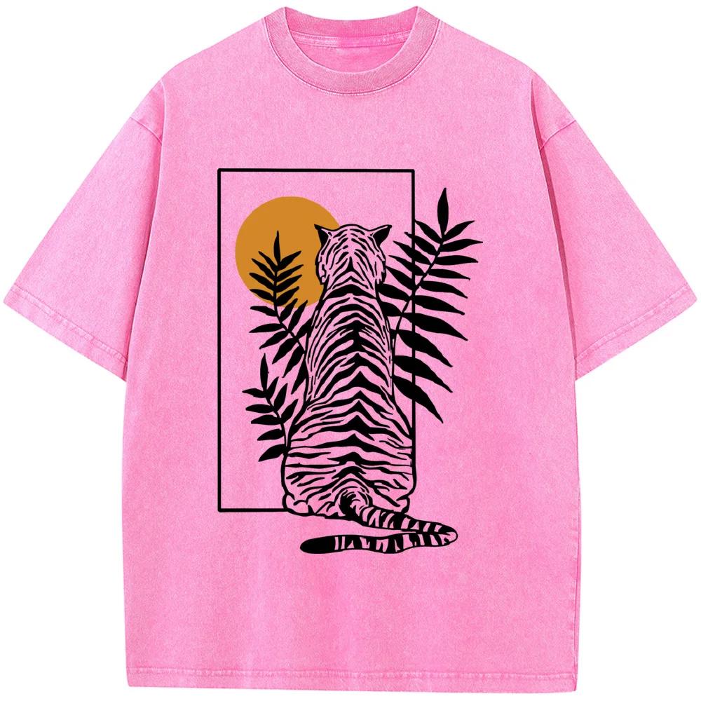 Мужская футболка с геометрическим тигром, с коротким рукавом, высококачественная, выстиранная, состаренная, винтажных цветов