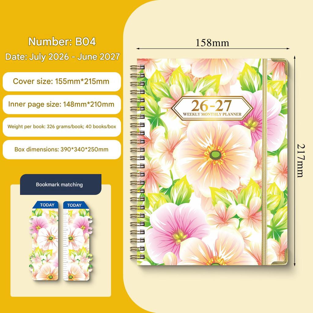 SYC 2026-2027 A5 Spiral Diary Notebook Eco-Friendly Paper Cover 71 Sheets Customizable Multiple Colors for Weekly Planning Gift