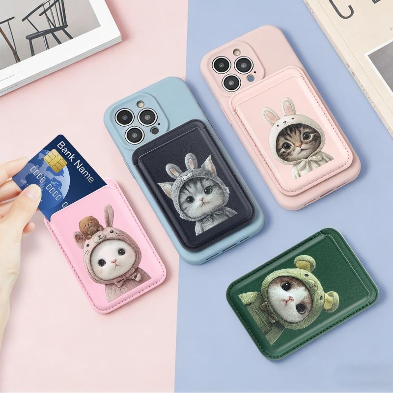 Милый Мультяшный Кот Магнитный Для Magsafe Держатель Карт Для iPhone 17 16 15 Samsung Macsafe Магнитный Кошелек Слоты Для Карт Аксессуар Для Телефона