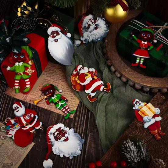 Poplar Wood Xmas Pendants Christmas Wooden Hanging Pendants, Santa Claus Ornaments with Holiday Decorations Lanyards for Tree Home Party Window