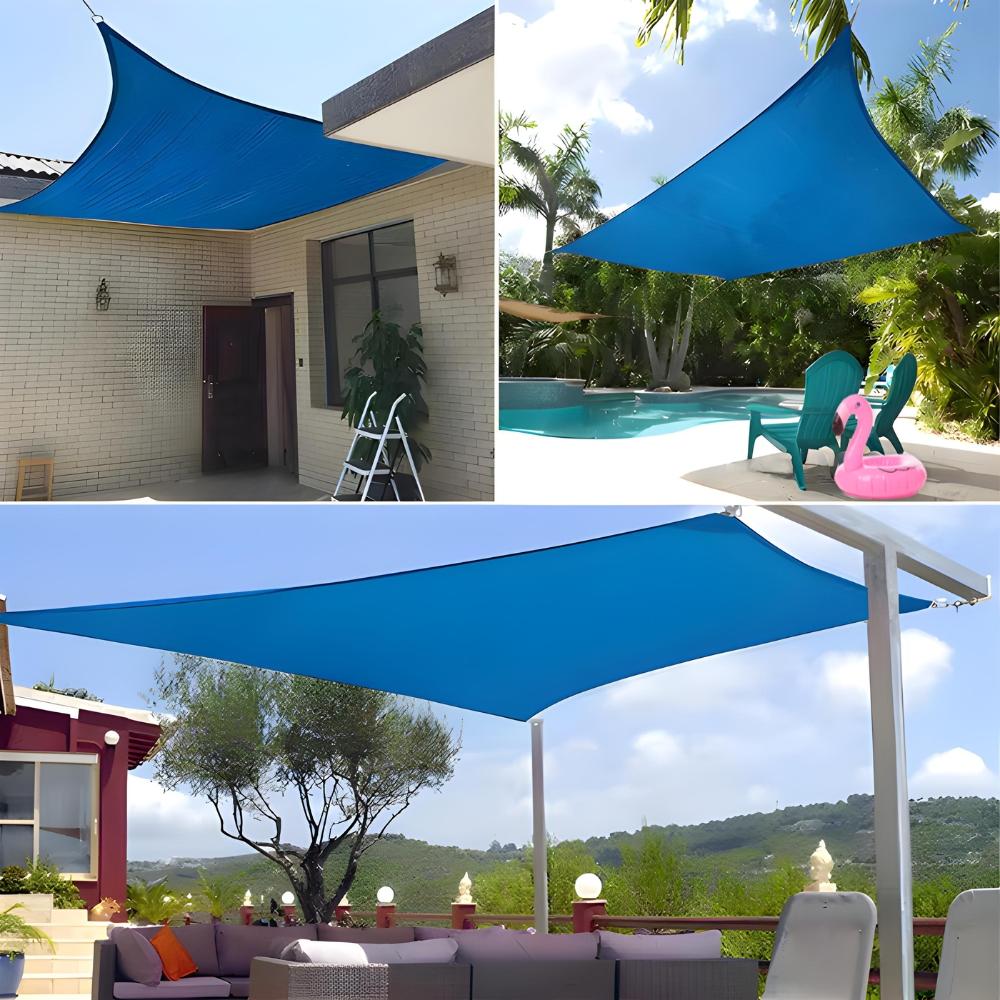Waterproof sun sail awning blue rectangle 3x2m uvblok