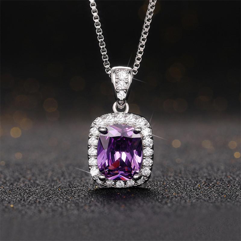 Sterling Geometric Cubic Zirconia Pendant Necklace for Women Luxury Female Wedding Trend Accessory Party Jewelry