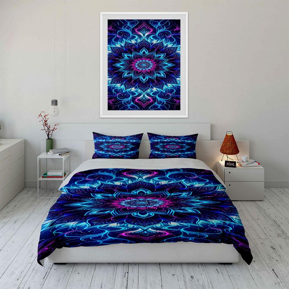 Neon mandala floral design. Bedding sets Duvet cover sets Duvet covers Pillowcases(1* Duvet Cover 2* Pillowcases without duvet insert)