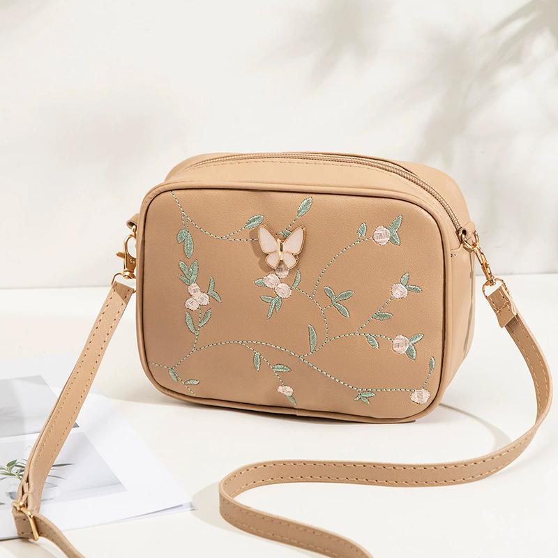 Вышитый Цветочный Бант Сумка для Камеры Простая Женская Повседневная Маленькая Квадратная Сумка из ПУ Кожи На Плечо Кроссбоди Сумка CLE