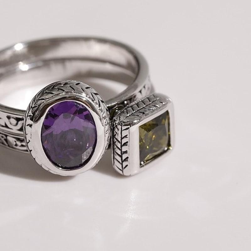 Brilliance Amethyst + Peridot Set Ring