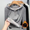 Black Half-chain Plus Velvet Hooded Sweater Women's Autumn and Winter Bottoming Shirt Casual Waist Top