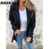 Autumn Winter Women's Woolen Coat Casual Loose Lapel False Pocket Cardigan