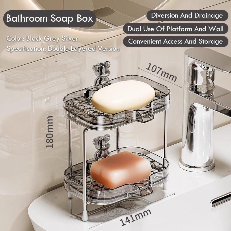 Мыльница для ванной комнаты, не перфорированная, настенная, с дренажем и местом для хранения, мыльница, прозрачная, с узором «ледник», полка для ванной комнаты