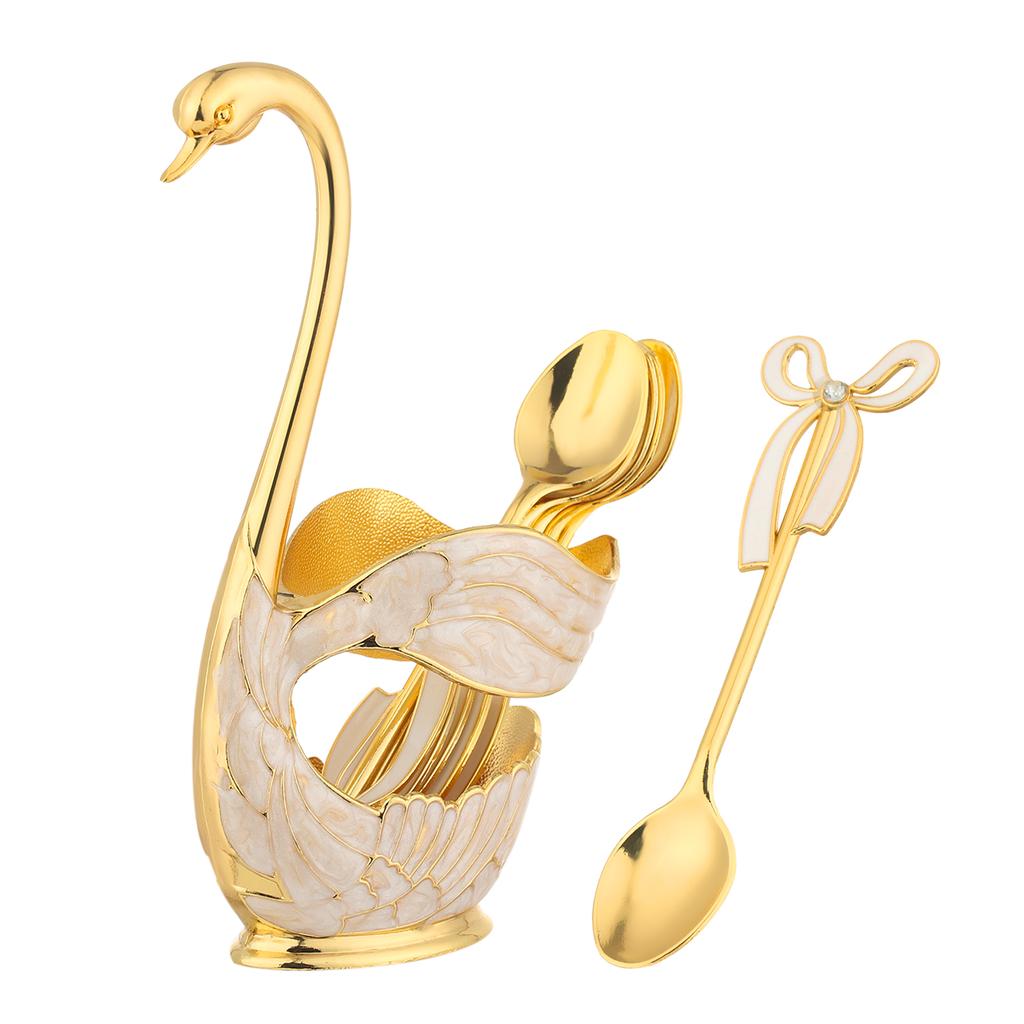 Light Luxury Tableware Gold High-end Metal Coffee Spoon Set Fruit Spoon Metal Swan Base Holder