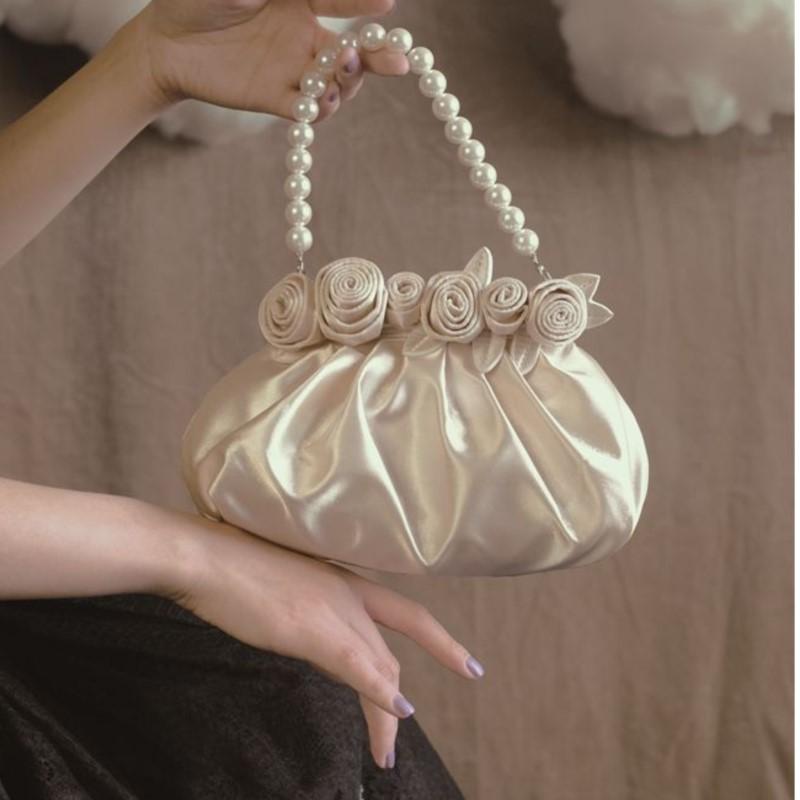 Vintage Cloud Hand Bag Purse Women Aesthetic Floral Pearl Handbag Female Harajuku Sweet Elegant Handle Bag