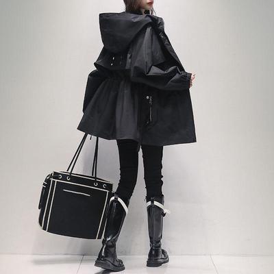 Плащ Заряд Женский Весна Осень Корейская Версия с Приталенным Силуэтом и Свободным Кроем Модный Ветровка Средней Длины с Капюшоном