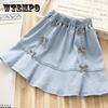 Осень-весна-лето повседневная летняя тонкая джинсовая юбка для девочек корейская короткая юбка с бантом плиссированная юбка джинсовая юбка с рюшами