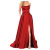 Evening Dress Spaghetti Strap High Slit Off Shoulder Backless Sleeveless Side Pockets A-line Floor Length Satin Pure Color Prom Banquet Party