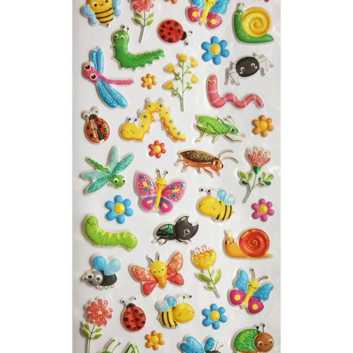 Autocollants réutilisables - Relief 3D - Insectes mignons - Paillettes