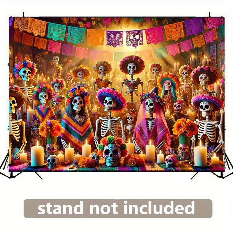 The colorful Mexican Festival of Death spotlight background for birthdays Christmas and Thanksgiving - colorful skulls