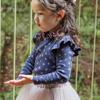 2025 Spring Strawberry Korean Toddler Girls' Puff Sleeve Lace Collar Floral Top