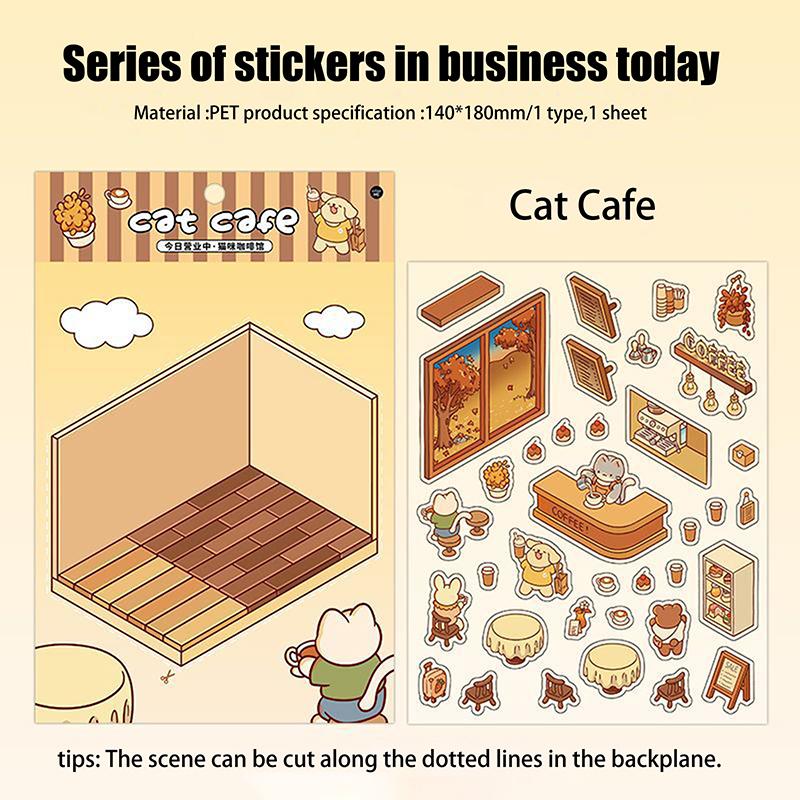 1 лист 3D Пейзаж Хижина Сумка Наклейки Наклейка для питомца Милый мультфильм Карманный DIY Сцена Ландшафтный Декор Наклейка