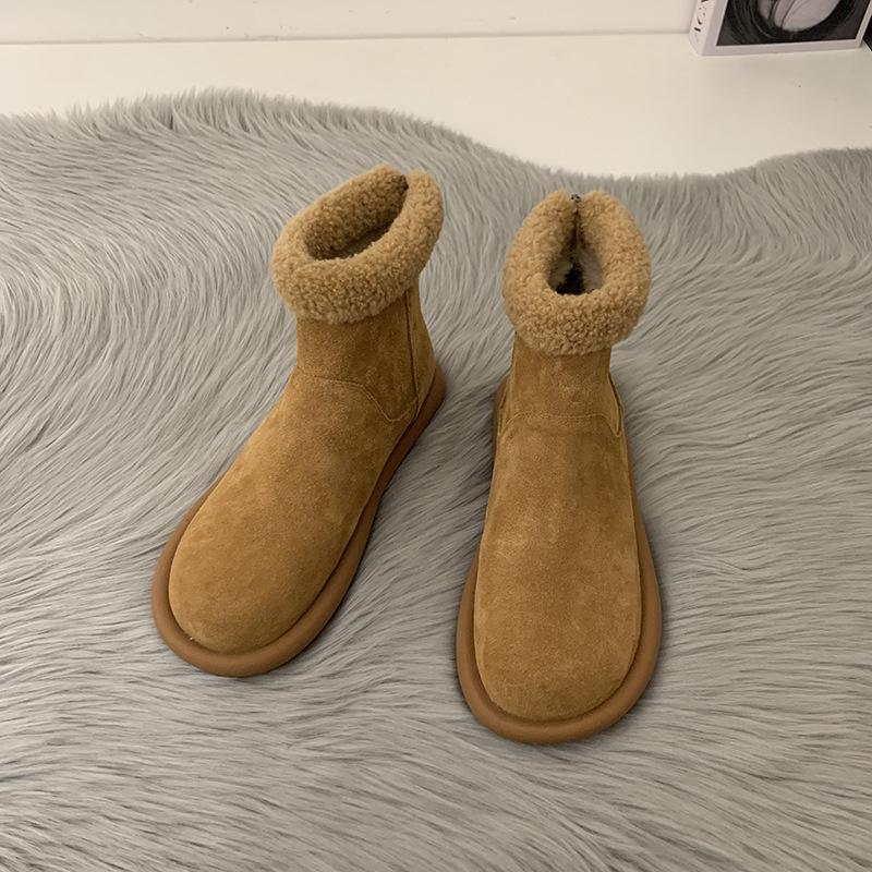 Suding Small Heater~ Retro Mori Cotton Shoes Women's Winter Velvet Warm Snow Boots Frosted Lamb Wool Short Boots