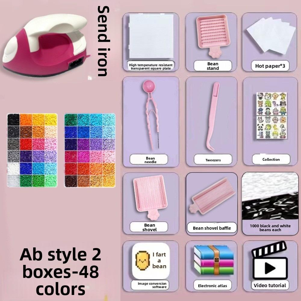 Colorful Bean Splicing Material Package Pegboard Sheets Iron-on Bead Craft Kit  Educational Toys