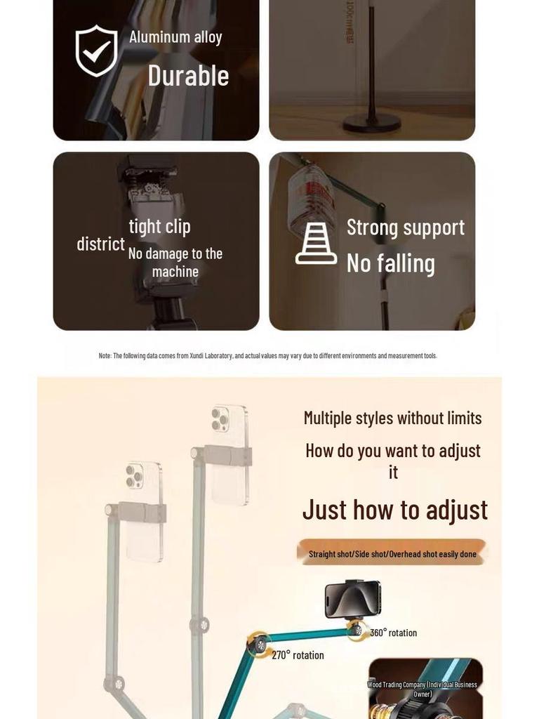 Multifunctional Floor & Bedside Mobile Phone Holder for Streaming, Overhead & Low-Angle Shots, Retractable Stand for Videos & TikTok