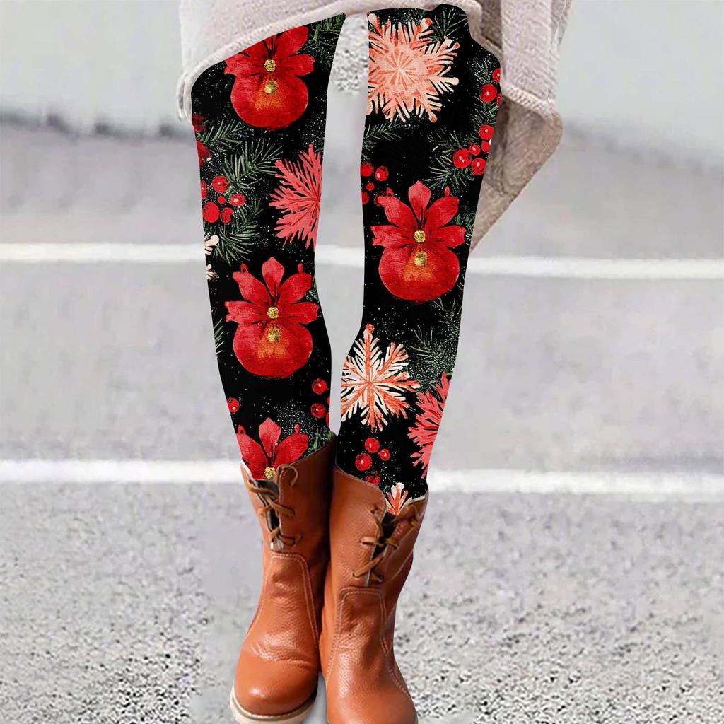 Женские брюки с рождественским принтом, эластичные, мягкие, повседневные, домашние, спальные брюки