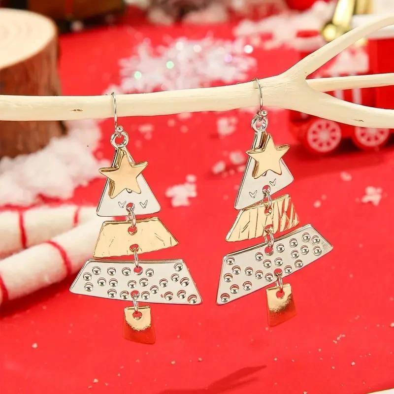 Vintage Metal Christmas Tree Long Drop Earrings for Fashion Women Female Holiday Party Jewelry Acccessories Christmas Gift