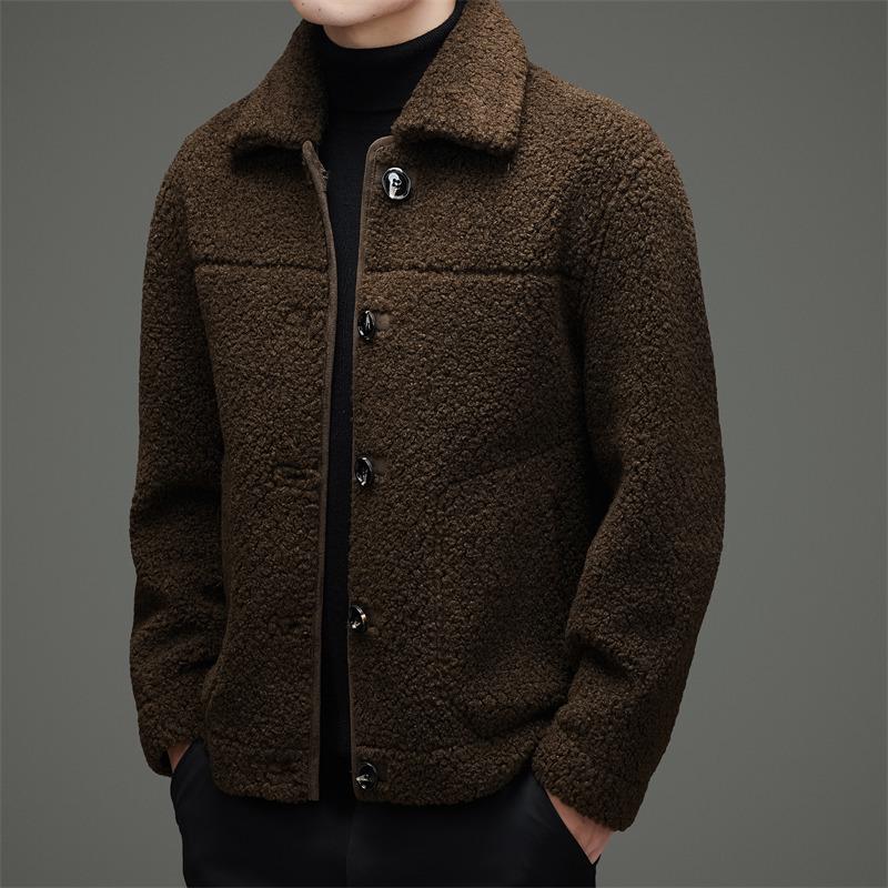 Double-sided Men's Shearling Coat - Winter Casual Single-Breasted Fleece Jacket for Middle-aged and Young Men