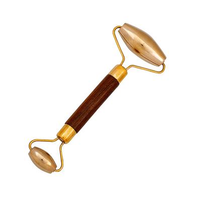 HealthAndYoga BronzRoll Ролик для лица с рукояткой из ценного дерева - Инструмент премиум-класса для восстановления сияния и стимуляции кожи и детоксикации - Мягкий массаж мягких тканей Аюрведа