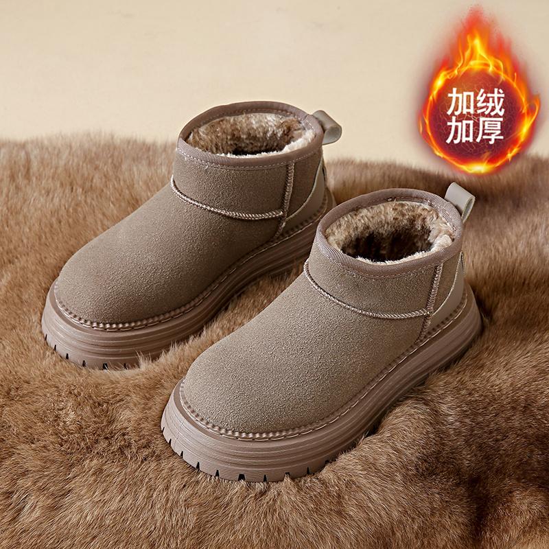 CRLAYDK Женские мини-сапоги для снега на платформе, зимние теплые на подкладке из искусственного меха, замшевые, для дома и улицы, короткие, противоскользящие, классические ботильоны до щиколотки