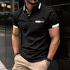 New Men's Casual POLO Shirt Chest False Pockets Lapel Buttons Business T-shirt Tops Male