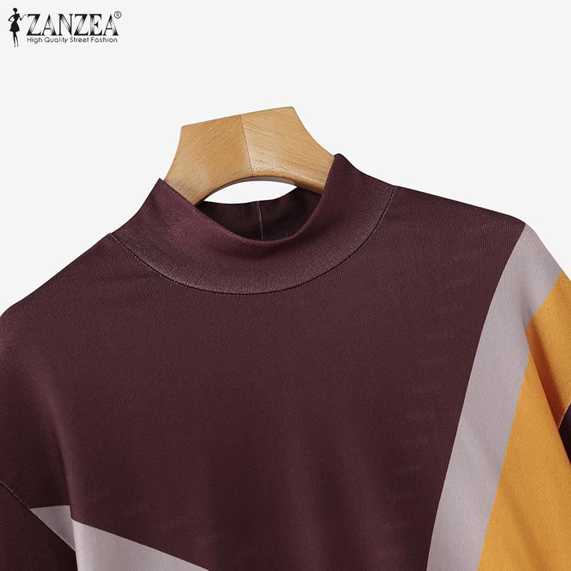 ZANZEA Женская блузка в стиле пэчворк с длинным рукавом и полуводолазкой в цветных блоках