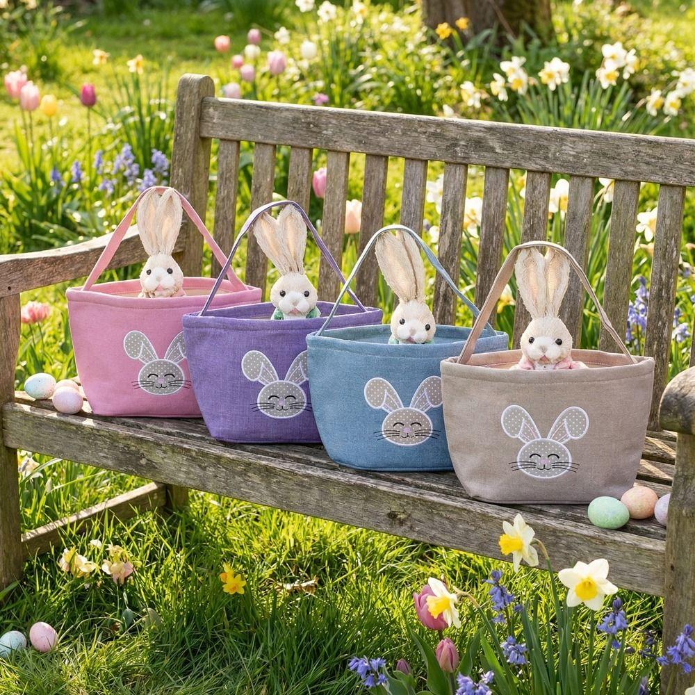 Cartoon Rabbit Storage Basket Wear-resistance Decorative Rabbit Egg Basket Large Capacity with Handle Easter Rabbit Basket