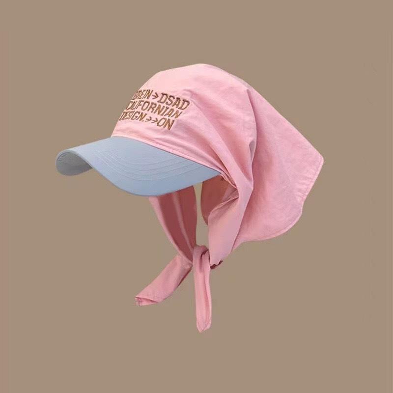 Personalized Color Matching Headscarf Strap Cap Women'S Summer Trend Fashion Letter Embroidery Sunscreen Hat