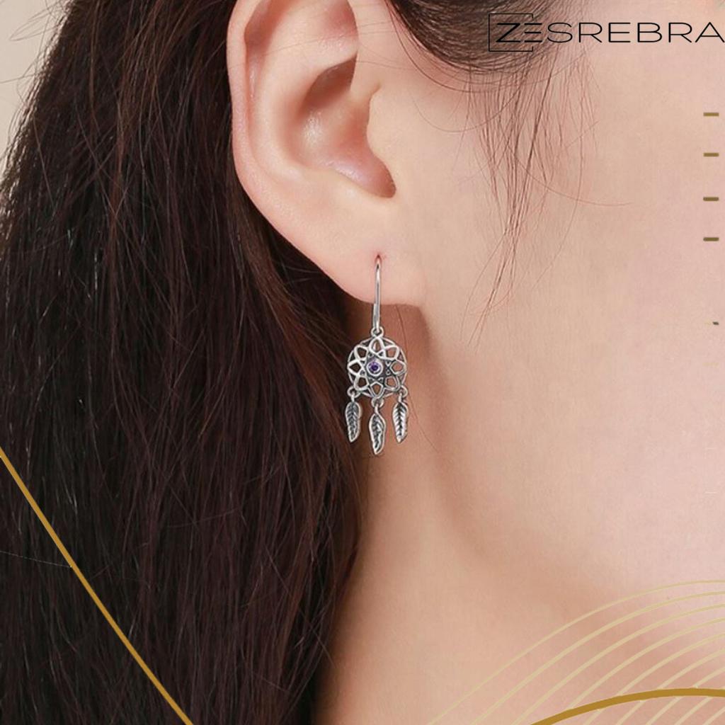 925 Dream Catcher Earrings Hanging Box Colorful Zircons