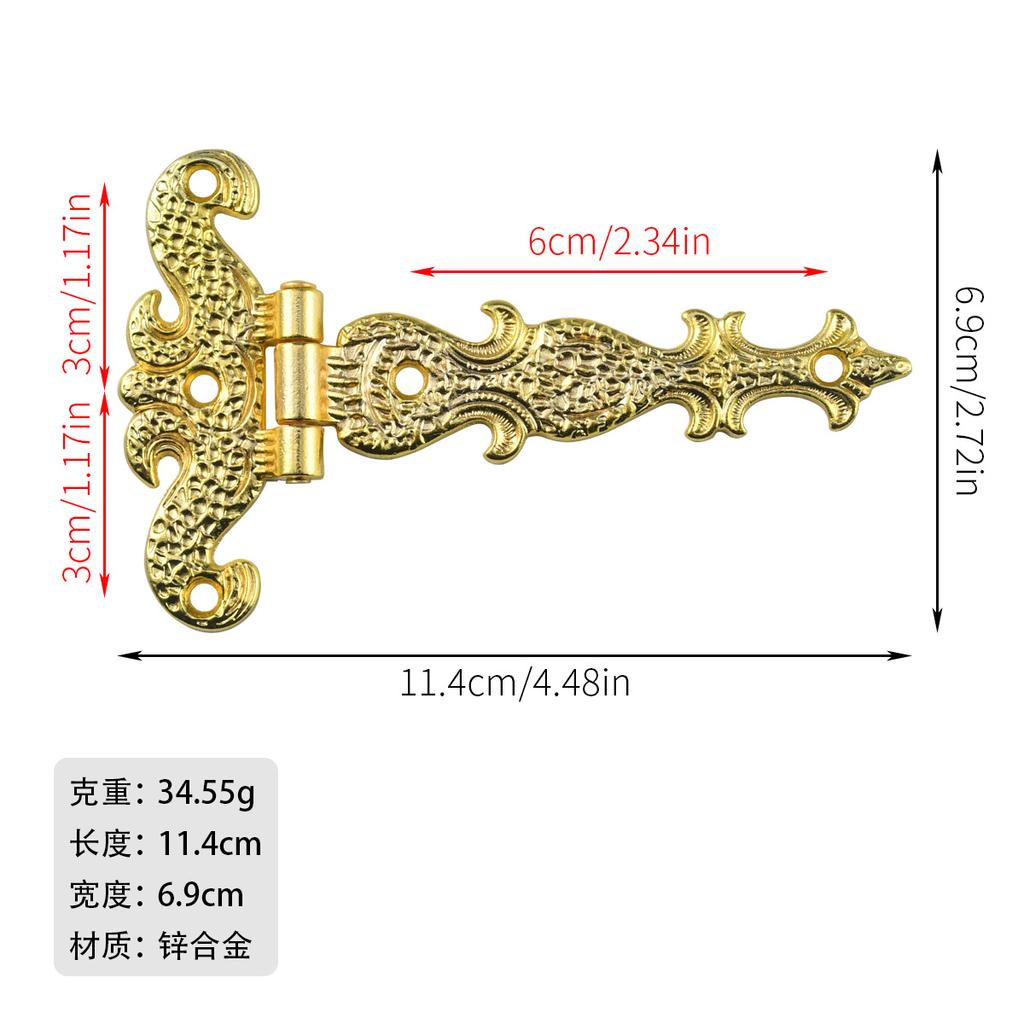 2pcs Cabinet Door Area Butt Hinges Classic Style Brass Plated Large Hinge Big Decorative Jewelry Wooden Box Furniture Fittings 11369mm