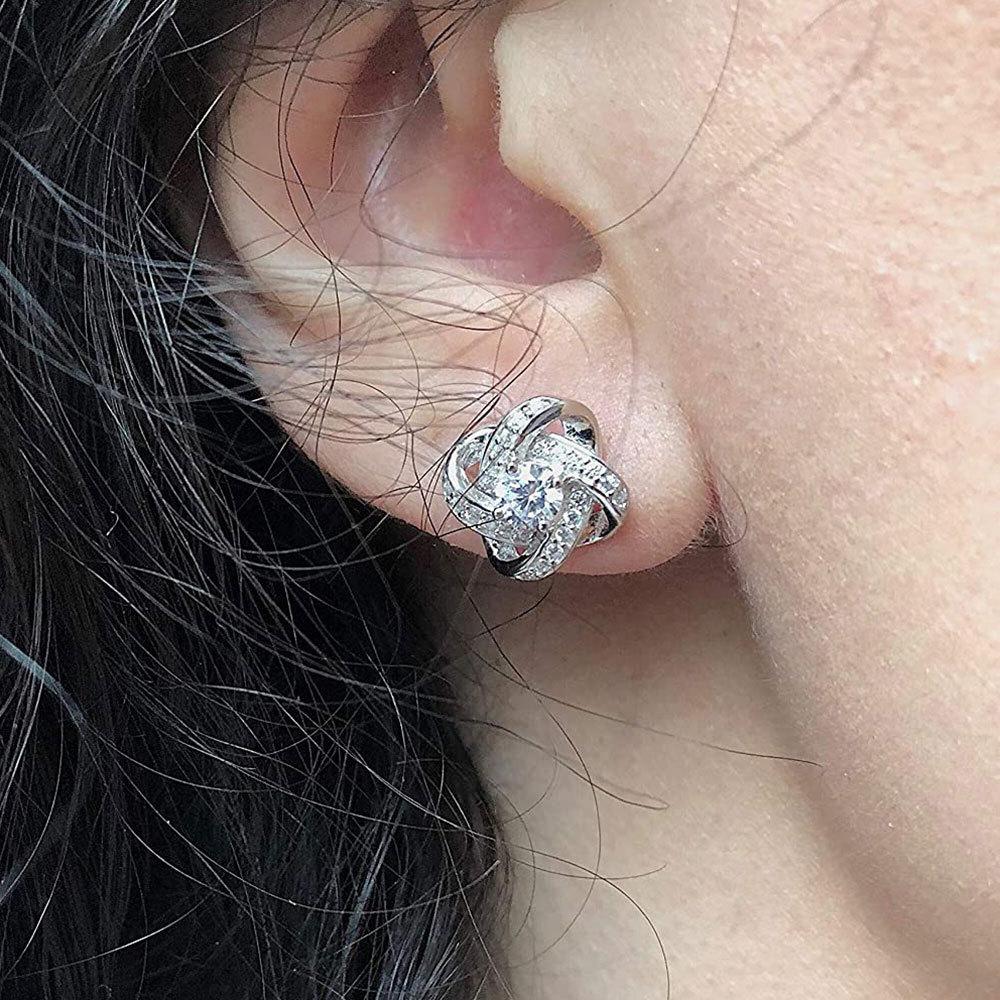 Womens Vintage Korean Fashion Elegant Anti-allergy 925 Silver Plated Eternal Heart Ear Stud Earrings Female Ear Jewelry Christmas Gifts