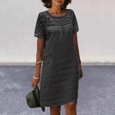 Женские летние пляжные короткие платья с коротким рукавом и круглым вырезом, кружевное мини