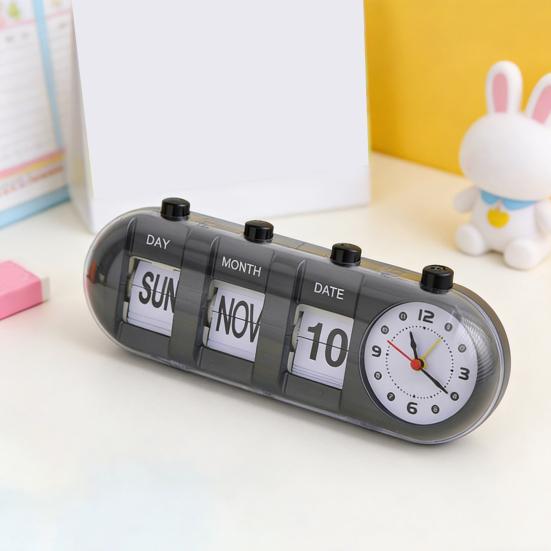 Вечный настольный календарь с часами Винтажный ручной перекидной календарь Цифровой будильник с отображением дня, месяца и даты для декора дома, офисного стола, полки