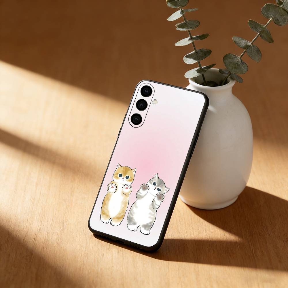 Милый чехол для телефона M-Mofusands C-Cat для Samsung Galaxy A20, 21s, 22, 31, 32, 52, 53, 72, 73, 80, 91, мягкий черный корпус