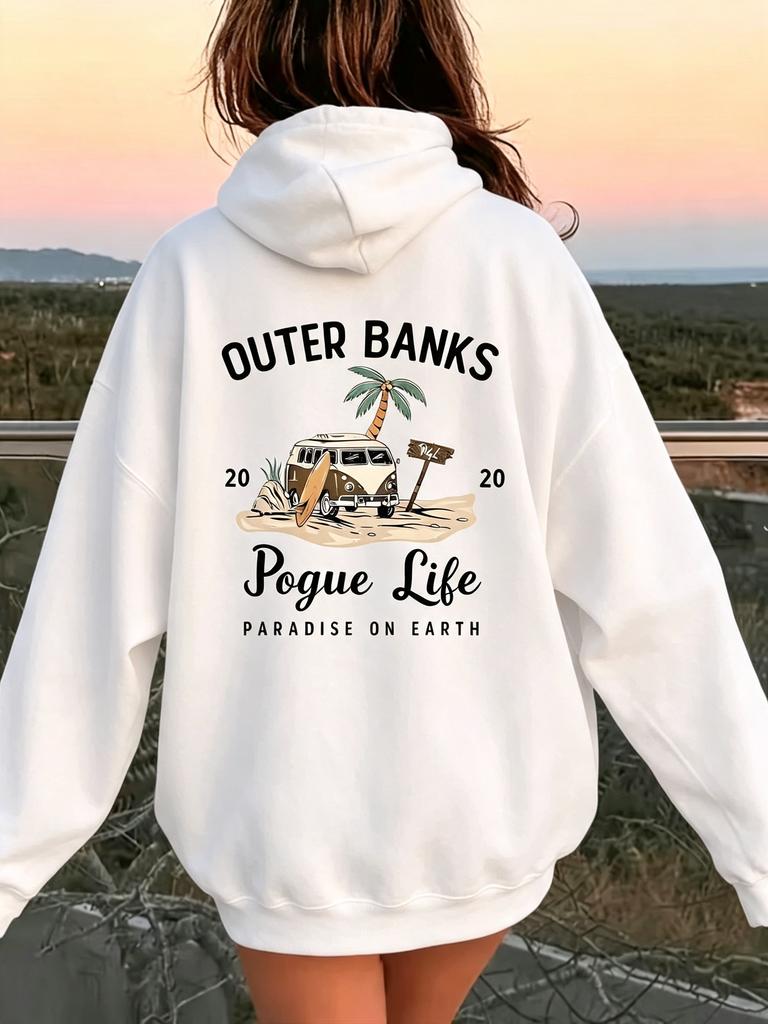 Женская Повседневная Толстовка Outer Banks Pogue Life Принт с Буквами и Пляжный Графический Дизайн Модная Повседневная Хип-хоп Толстовка Харадзюку Унисекс