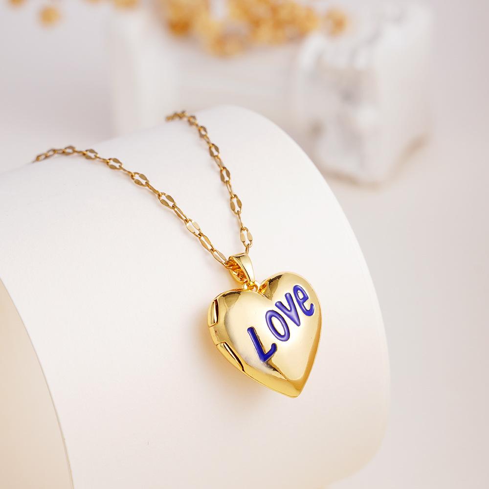 Vintage Simple Can Open Love Heart Photo Frame Pendant Necklace for Women Girls Y2K Creative Stainless Steel Chain Jewelry Gifts