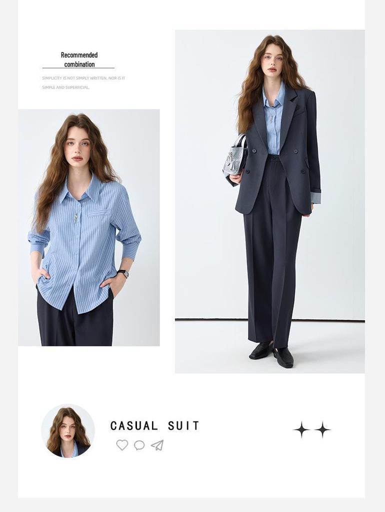 Женский повседневный костюм высокого класса: Осенний профессиональный стиль с темпераментом, включает куртку и брюки палаццо
