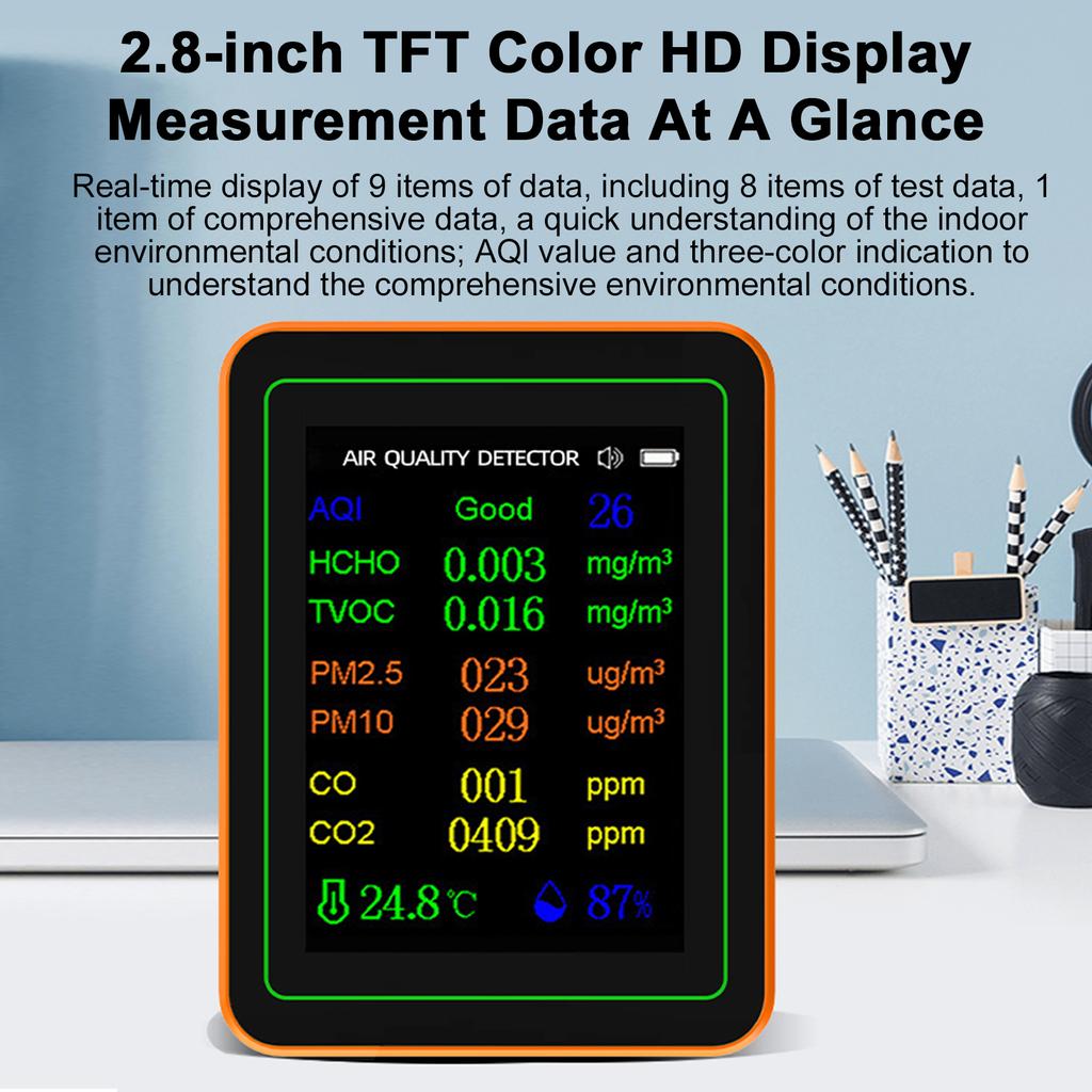10 в 1 монитор качества воздуха PM2.5 PM10 CO CO2 TVOC HCHO AQI Температура Влажность и просмотр кривой